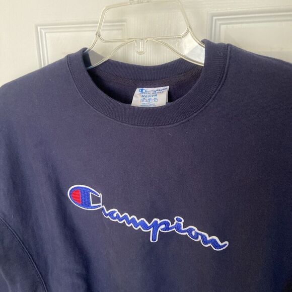 2/$30 Vintage Champion Reverse Weave Sweatshirt Women Medium Blue Logo Pullover - Picture 5 of 16